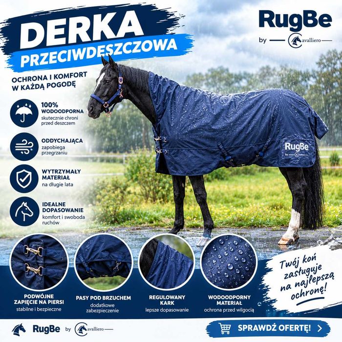 Derka przeciwdeszczowa dla konia RugBe HighNeck, granatowy, Covalliero