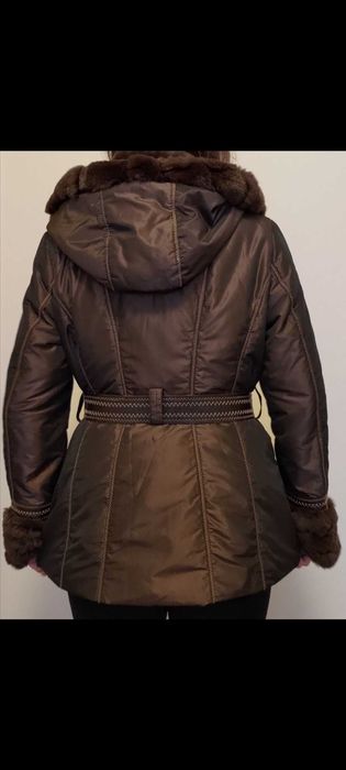 Kurtka damska rozm. 42 z naturalnym futerkiem brązowa Stan idealny