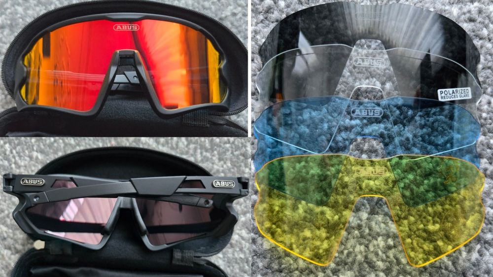 Abus Okulary Sportowe Rowerowe Polaryzacja +4 Szkła Wymienne z Etui