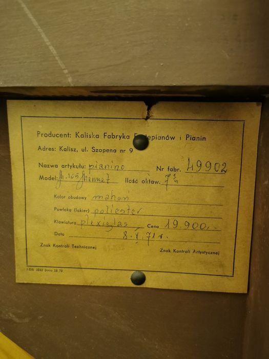 Pianino CALISIA 1971 rok stan bardzo dobry