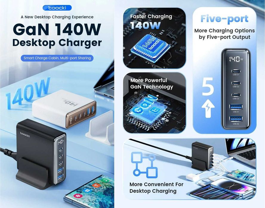 Зарядні пристрої TOOCKI 140W GaN Fast Charger 3C+A EU / 3C+2A EU