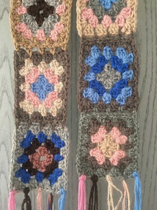 Szalik handmade na szydełku z kwadratów babuni | Boho hippi