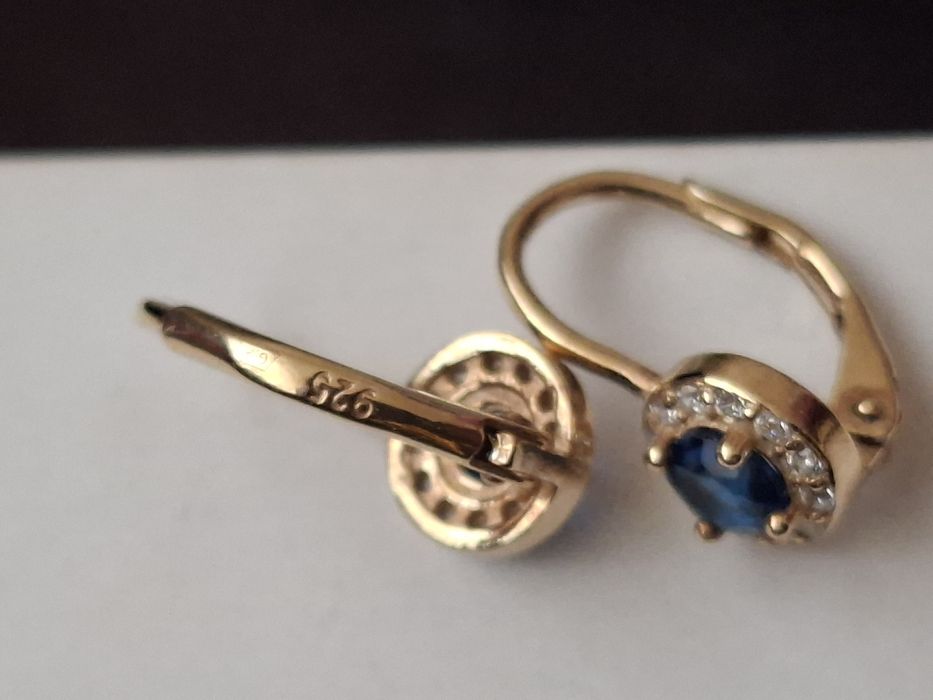 Kolczyki  na biglu,  srebro złocone pr.925