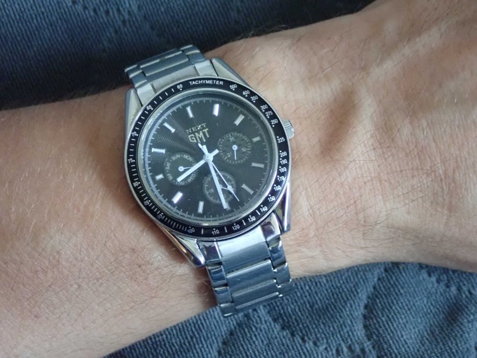 Zegarek męski, jak Omega Speedmaster, Next GMT, kwarc, czarny, srebr