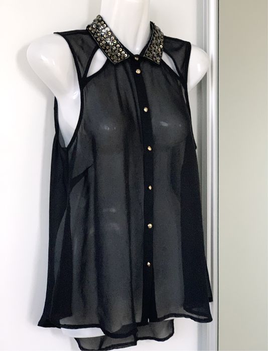 Przezroczysta bluzeczka z cekinowym kołnierzem Atmosphere S