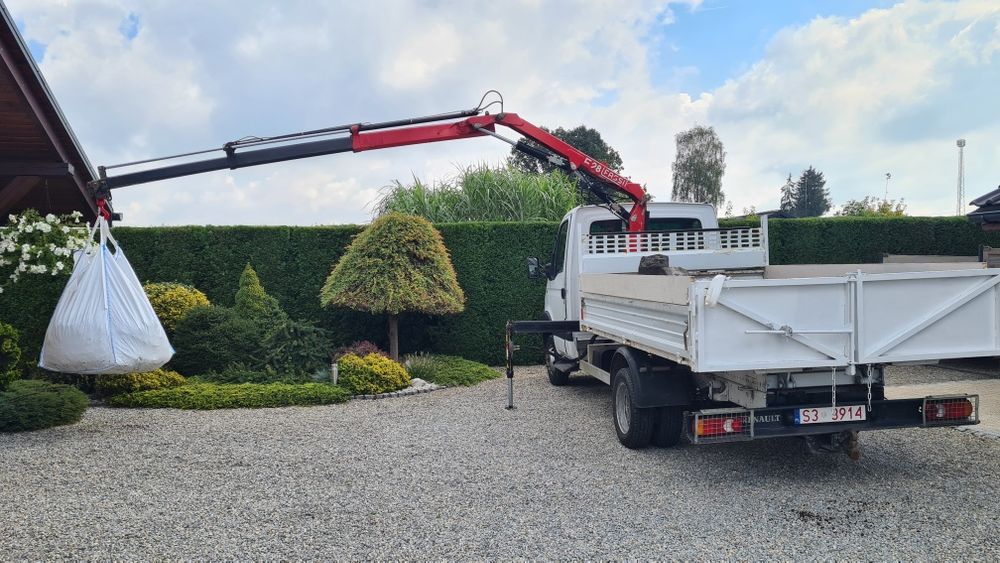 Usługi Dźwig hds transport wywóz gruzu ziemi liści gałęzi big bag wore