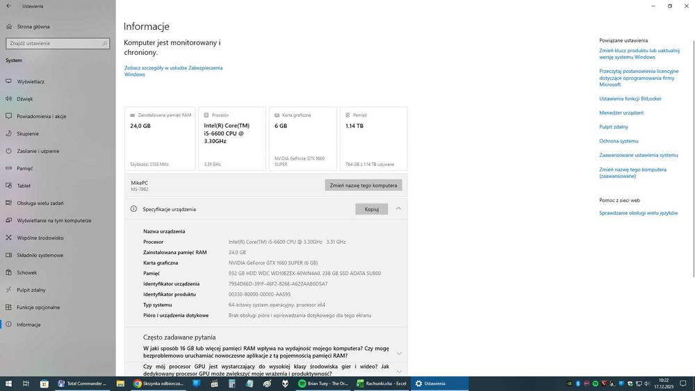 Komputer i5-6600 4x3,9GHz 24GB RAM GTX 1660 Super 6GB 1,14TB SSD+HDD