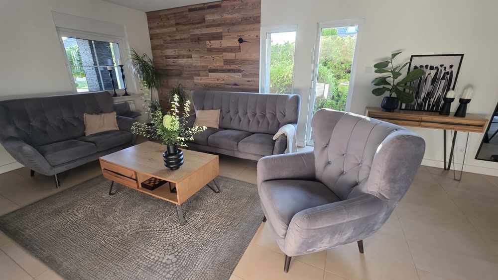 KELSO Sofa uszak 3-osobowa + sofa 2-osob + fotel jasnoszara AGATA MEBL