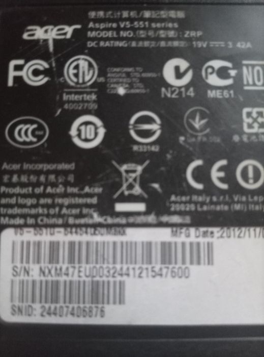 Acer Aspire V5-551 (AMD A6 + Radeon) — 2012 р.