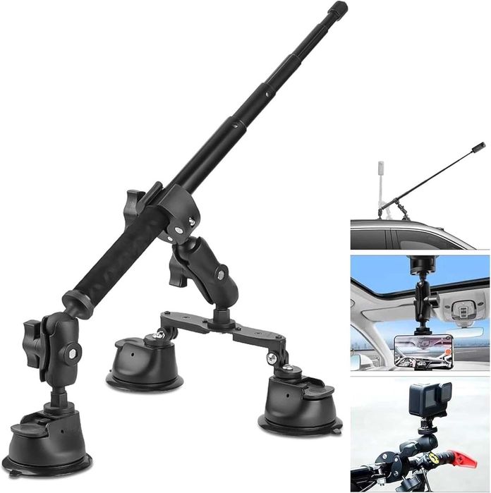 Uchwyt potrójny z przyssawkami do samochodu kijek do selfie 4864