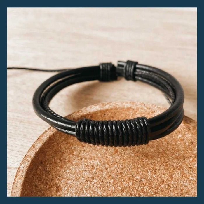 Pulseira em Couro Vegan - Preta
