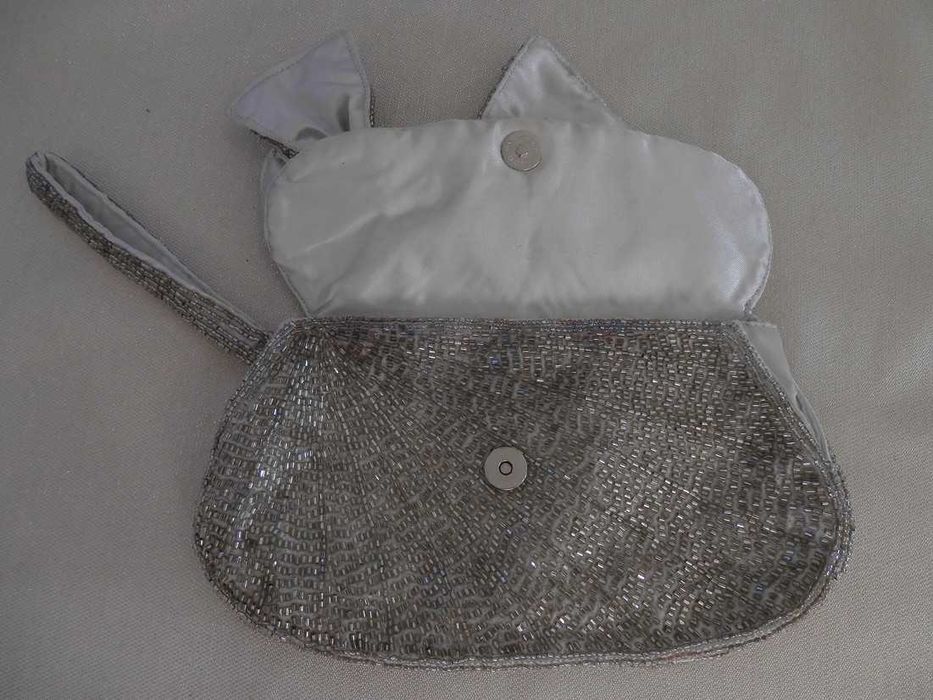 Torebka Wieczorowa z Koralików styl Art Deco Kolor Starego Srebra Next