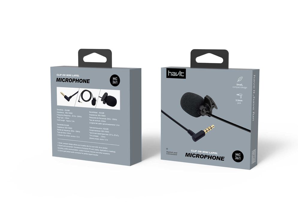Microfone de Lapela MC361, com Jack 3.5mm - Havit