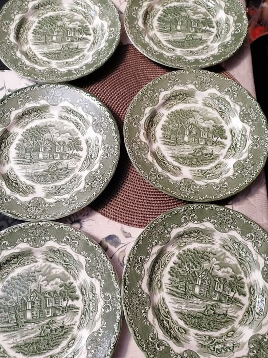 Porcelana angielska zielona - talerze płytkie (6 szt.)
