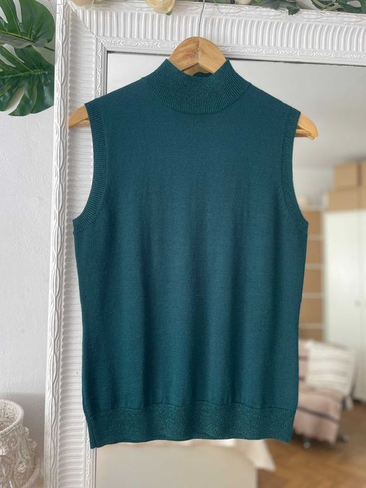 Adagio top dzianinowy sweter zielony szmaragdowy półgolf wełna M 38
