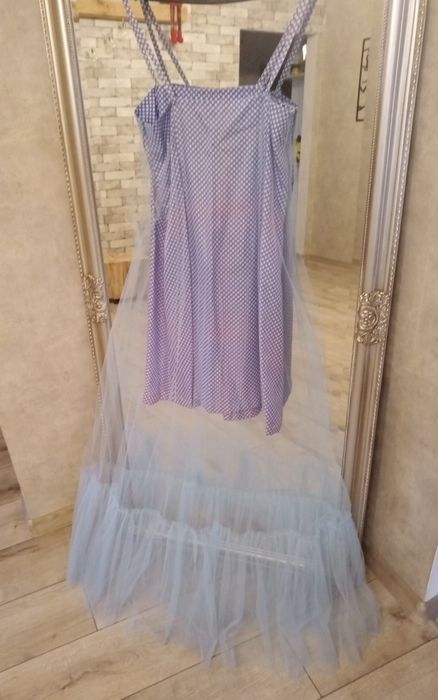 Блакитна сукня, фатин, в горошок