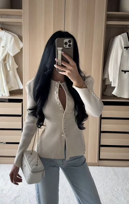 Zara sweter kardigan kremowy s 36 guziki