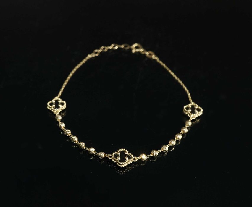 Złoto 585 - złota bransoletka z koniczynkami