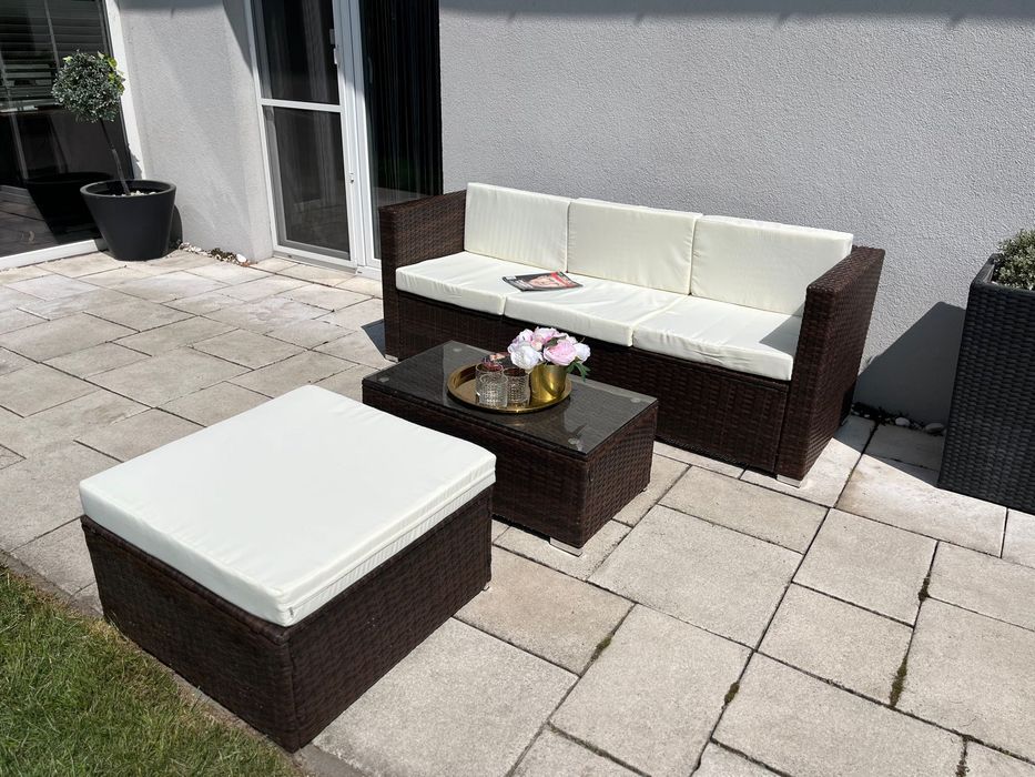 Milano nowy zestaw technorattan sofa 3 os pufa