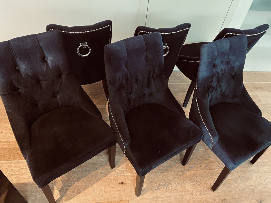 6 szt krzesło do jadalni glamour welurowe czarne