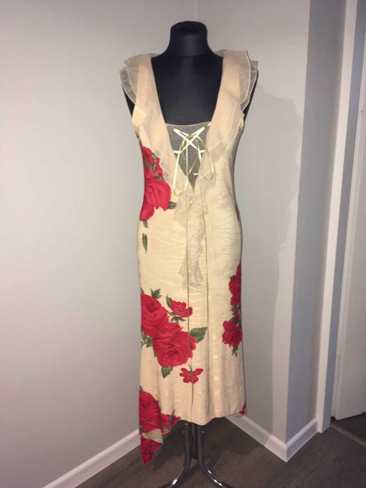 Nowa piękna midi sukienka ecru w róże Kataya latino S M