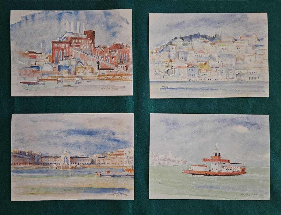 12 aguarelas offset Lisboa e rio tejo