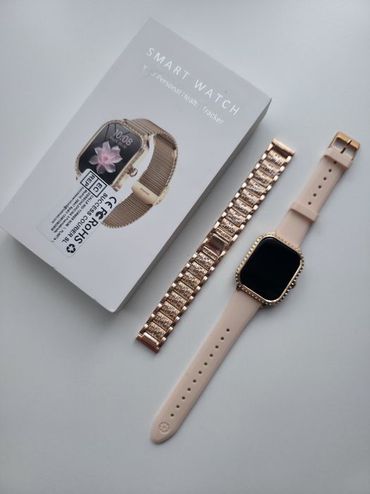 Smartwatch kwadratowy zloty nowy komplet damski