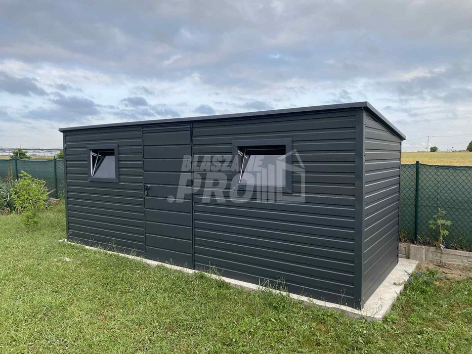 Schowek - Domek Ogrodowy 5,5x2m - drzwi - 2x okno - antracyt  GP668