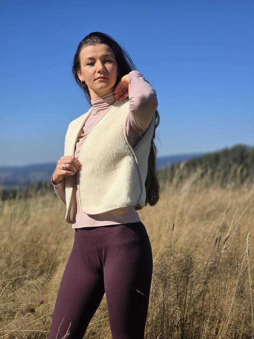 Damska kamizelka teddy z wełny merino, bezrękawmnik