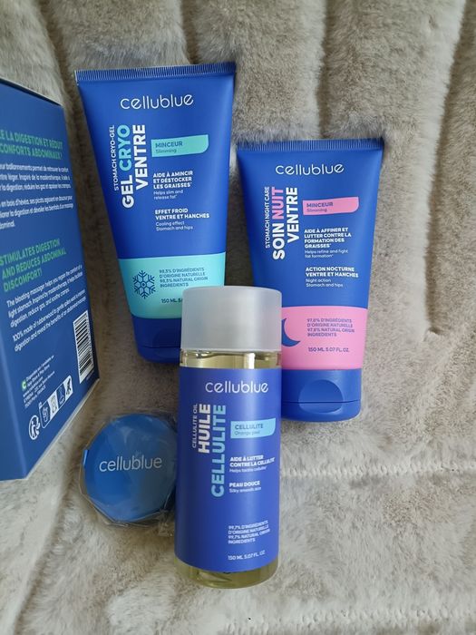 Cellublue płaski brzuch masażer olejek żel krem nowy zestaw