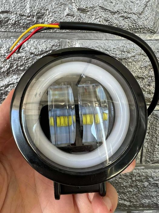 Круглые мощные туманки 24watt с ангельскими глазками led фары