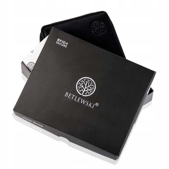 Portfel Męski BETLEWSKI Czarny Skóra Naturalna Bez Zapięcia RFID