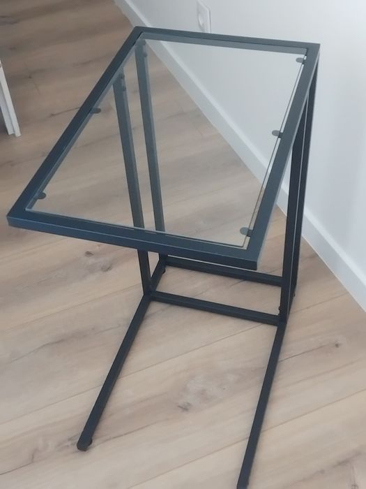 Mesa apoio em ferro, tampo de vidro