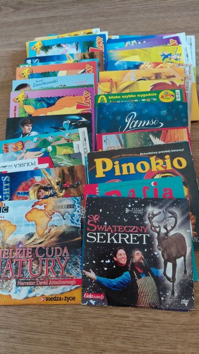 Płyty, książki i czasopisma głównie bajki.
