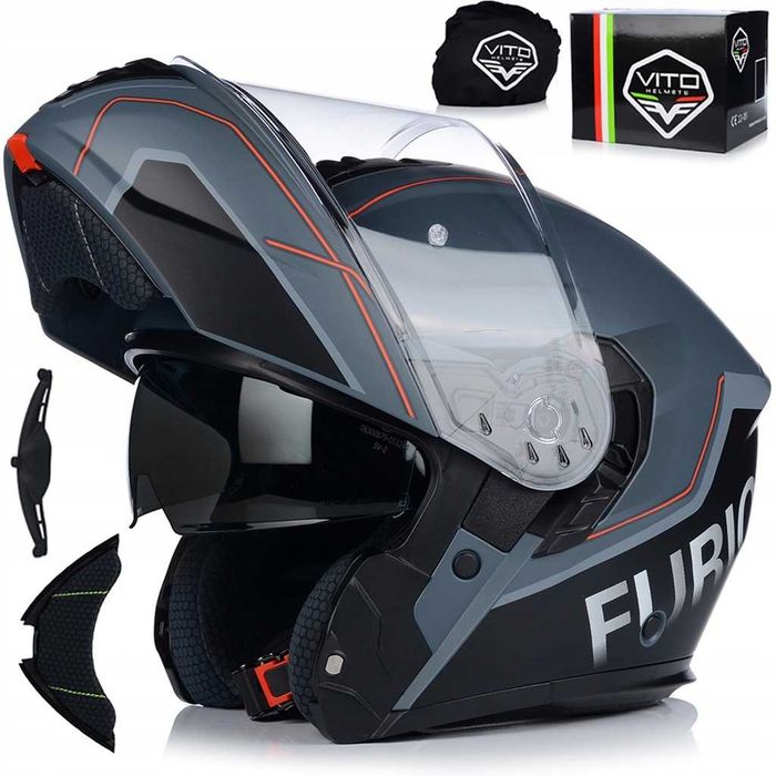 Kask szczękowy z blendą przeciwsłoneczną VITO Furio Podnoszona szczęka S-XXL - Nowy