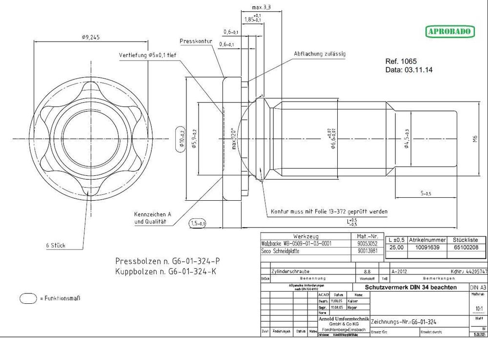 Śruba do nitowania, wciskania M6x25 8.8