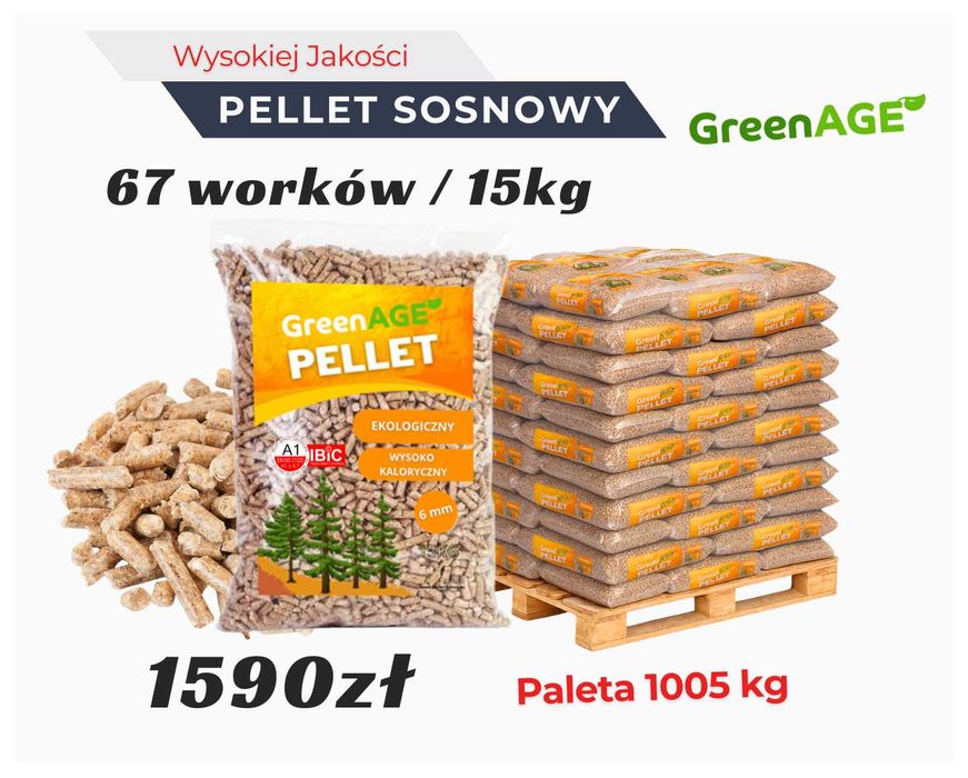 Opał - Sosnowy Pellet / 6mm - Paleta 1005KG - 67 worków x 15KG