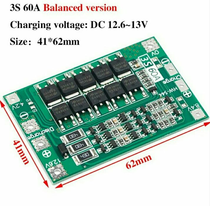 BMS 3S 60A 12,6V Контроллер БМС 3S c балансировкой для Li-ion аккум ...