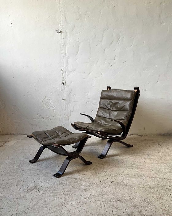 Bramin duński fotel z podnóżkiem skóra lata 70 vintage design