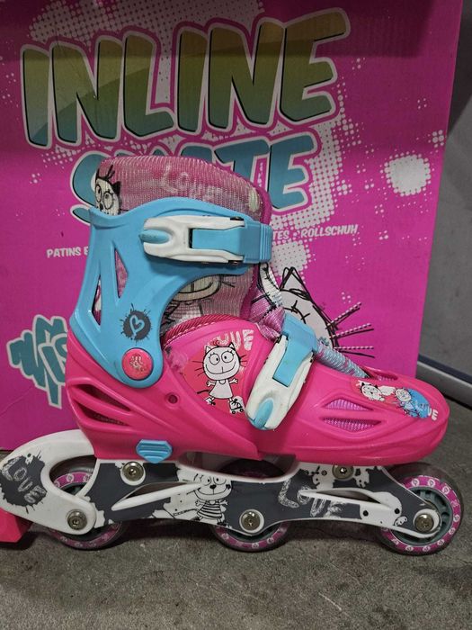 Patins em linha decathlon love gato rosa azul tamanho tamanho 30 a 33