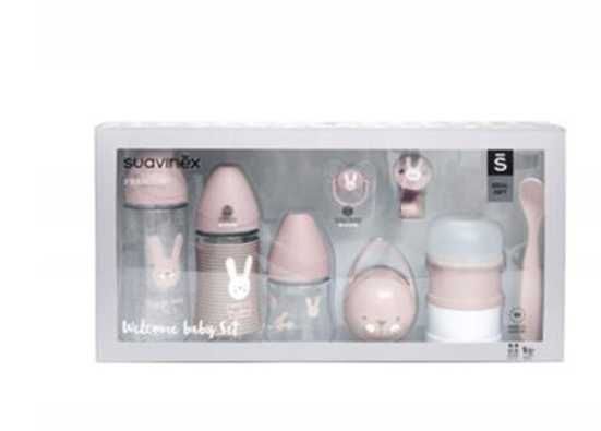 Butelki Suavinex PREMIUM Welcome Baby Set różowe 8 EL