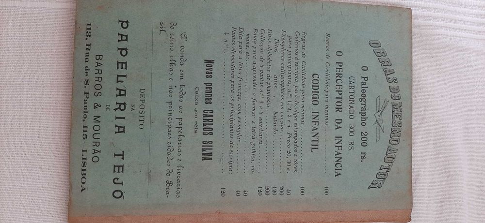 CARLOS SILVA Paleographo Leitura manuscripta 1909 Livro escolar antigo