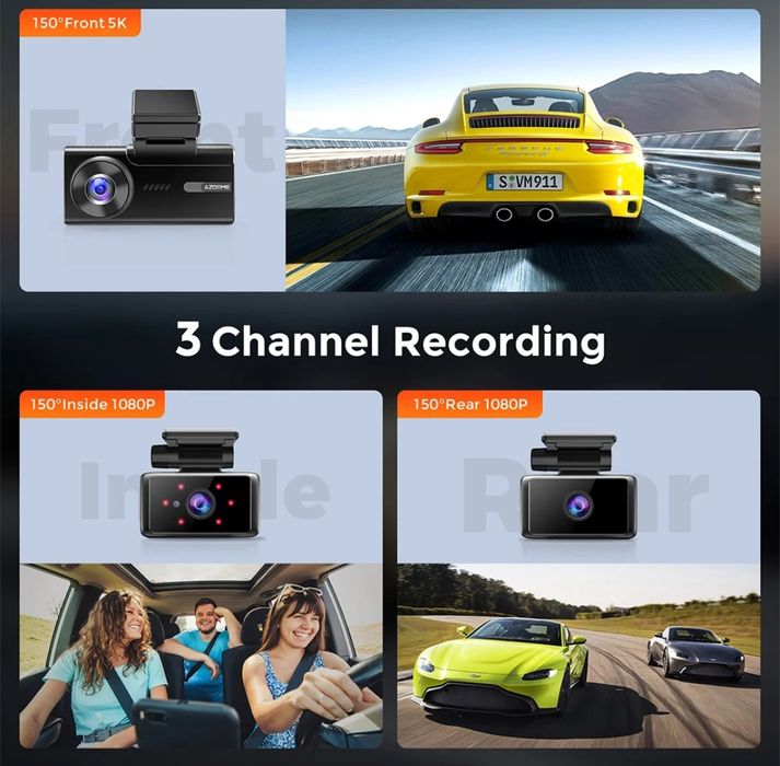 Kit 3 câmaras (frontal 5K traseira e cabine HD) azdome m580 + Cartão