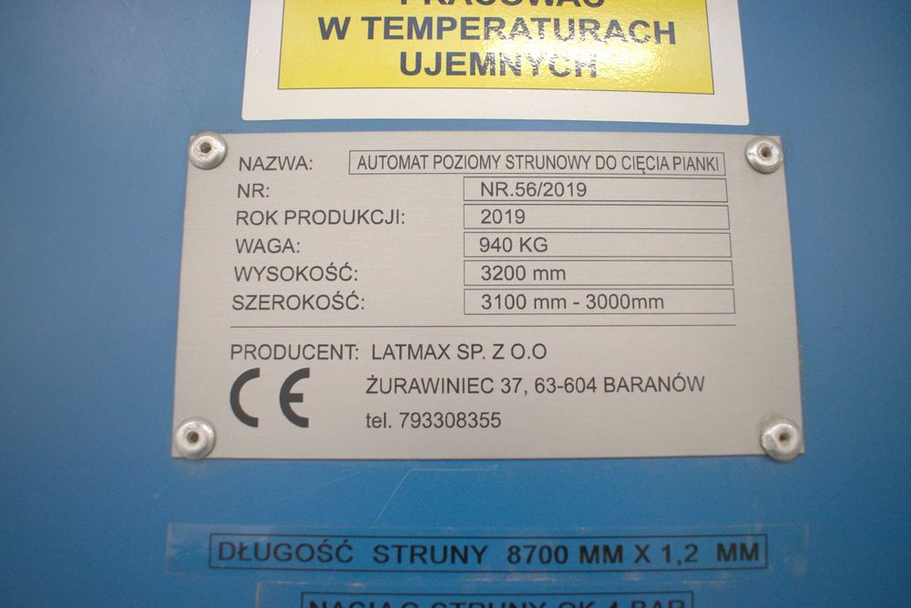 Maszyna do cięcia pianki - automat strunowy.