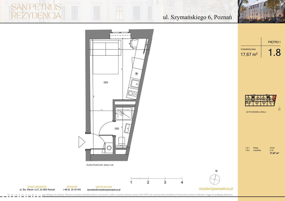 1-pokojowe mieszkanie 17m2 Bezpośrednio
