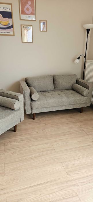 NOWY Szarobeżowy zestaw - kanapa/sofa i fotel