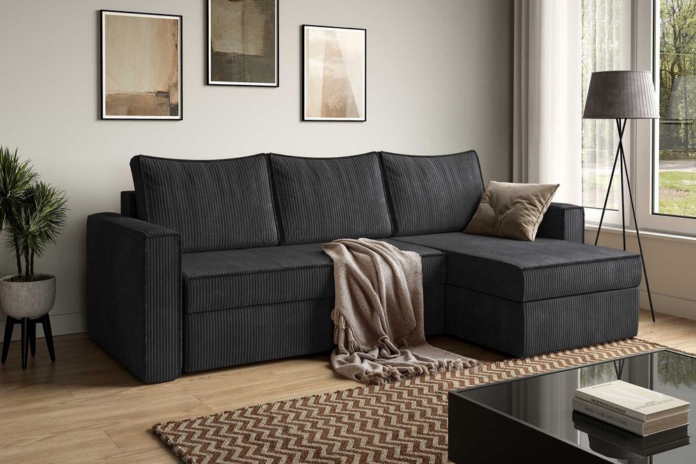 Narożnik Sofia. Sprężyny bonell, 2 pojemniki, sztruks. Szybka dostawa