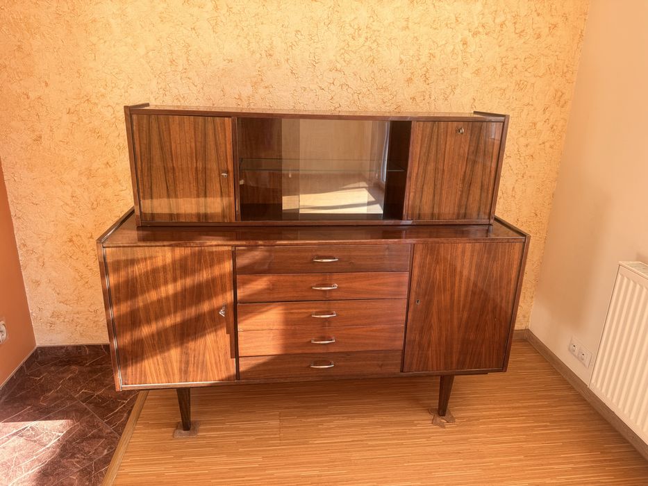 Kultowy Kredens z Nadstawką Retro Mid-Century Modern Orzech