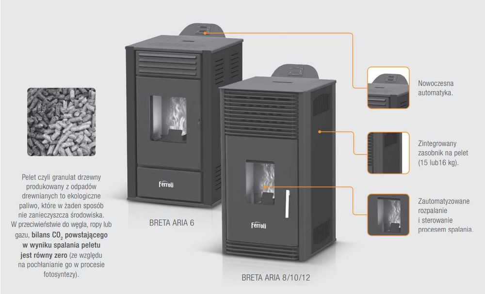 Piec nadmuchowy na pellet Ferroli Breta Aria stalowy 10 kW