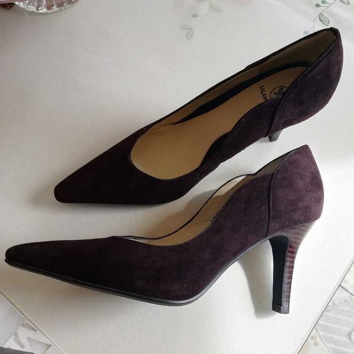 Czółenka szpilki Salamander 38 buty zamszowe NOWE brązowe